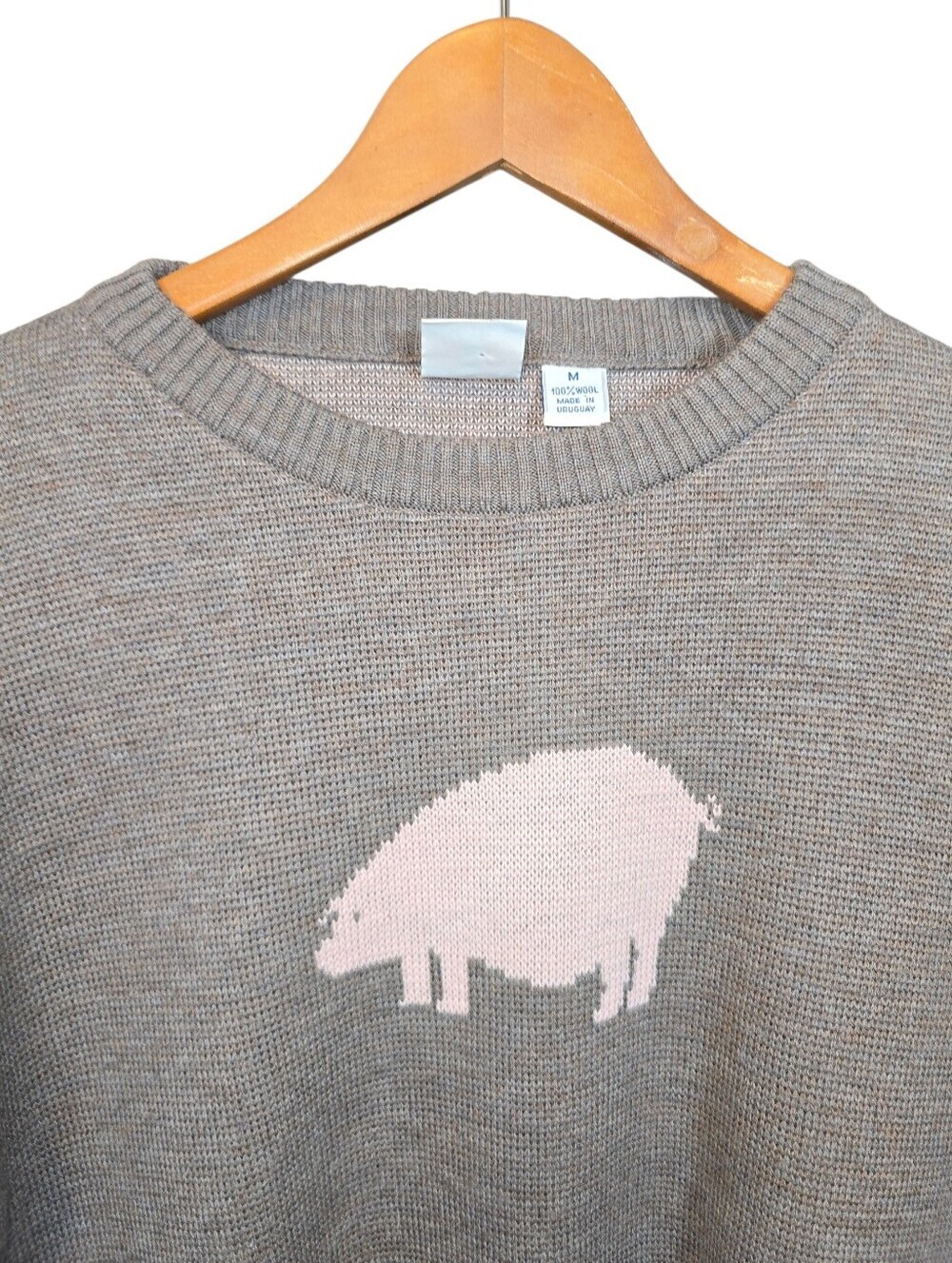 Vintage J.G. Hook 100% Wool Pig Sweater Intarsia Farmhouse Cottagecore Tan Pink - Picture 2 of 8
